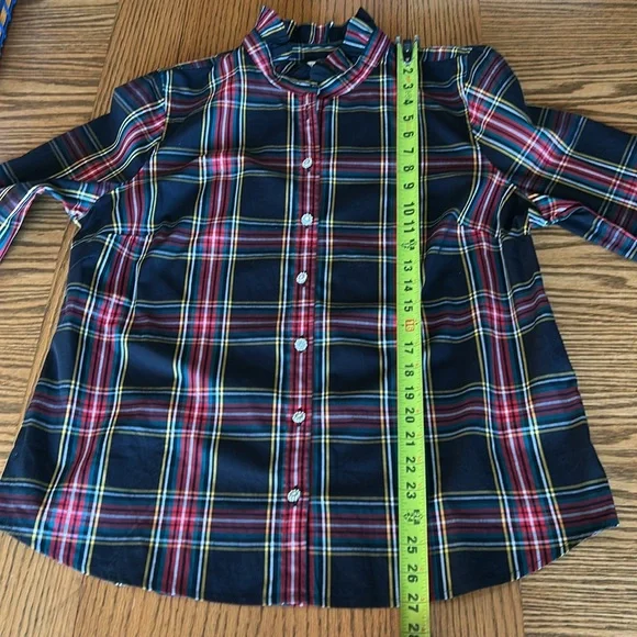 J. Crew Red, Black, Green and Gold Plaid Rhinestone Button-Down Shirt Size XL - Picture 13 of 14